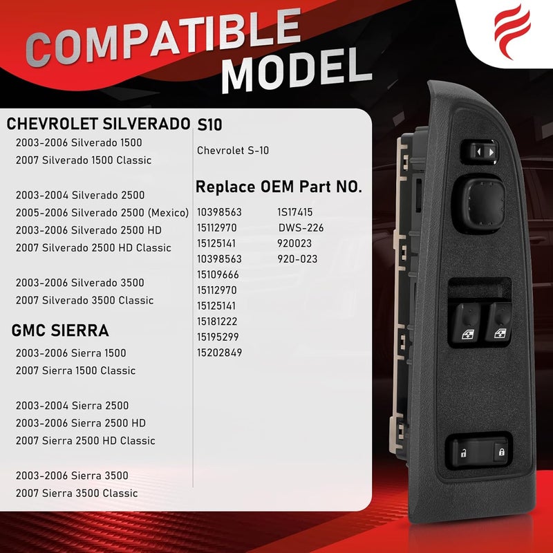 Fengind 15883318 2003 Chevy Silverado Window Switch & Bezel Fit for 2003-2007 Chevy Silverado 1500 2500 3500, 2003-2007 GMC Sierra 1500 2500 3500 Replace 920-023 Front Driver Side Door Lock 10-Year Warranty - Image 5